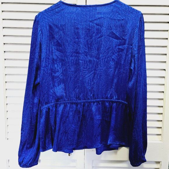 NWT MICHAEL KORS LONG SLEEVE PEPLUM HEM FAUX WRAP TOP/TUNIC ROYAL P/L MSRP $98 - Picture 5 of 10